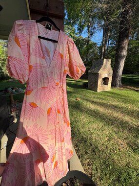 KATE SPADE NEW YORK Pink and Orange Floral Wrap Dress Size 14